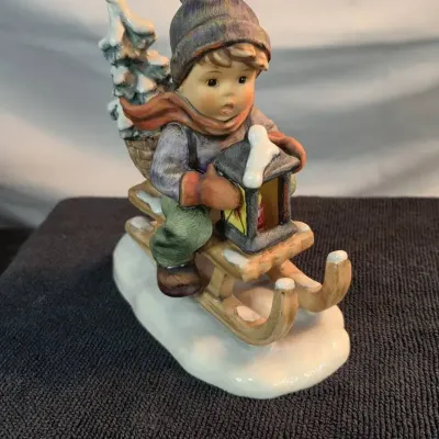 Goebel Hummel #396 Ride Into Christmas – Boy on Sled with Lantern – W. Germany