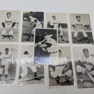 Nine 1956 Cleveland Indians Signed Player Postcards 