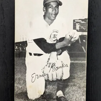 Signed 1956 Ernie Banks Postcard 