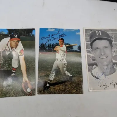 Three 1956 Milwaukee Braves Player Signed Postcards 