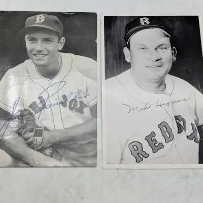 1956 Red Sox Jimmy Piersal & Mike "Pinky" Higgins Signed Postcards 