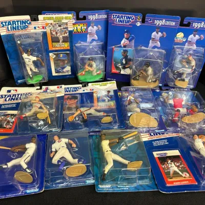 Group of 12 Starting Line Up Collectible Sports Figures & Cards