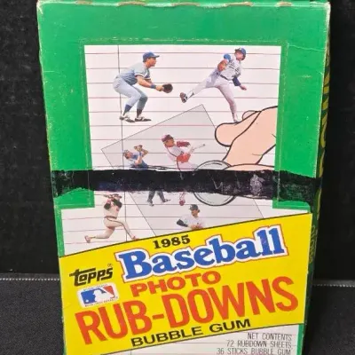 Box of 1985 Topps Baseball Photo Rub-Downs