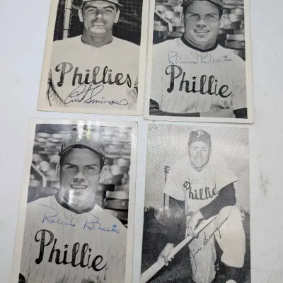 Four 1957 Phillies Signed Player Postcards