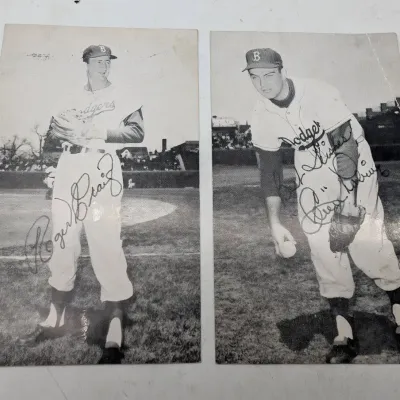 Two 1956 Brooklyn Dodgers Signed Player Postcards