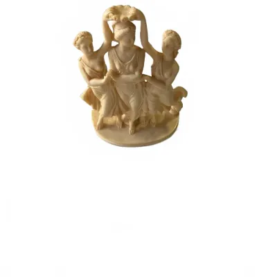 Sale Photo Thumbnail #296: Vintage resin figurine depicting the Three Graces dancing in classical robes, mounted on an oval base.