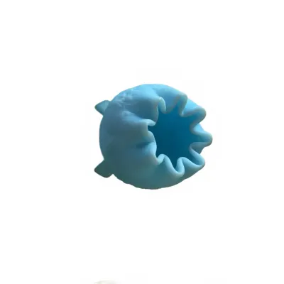 Sale Photo Thumbnail #292: Light blue Fenton glass lily-of-the-valley or rose bowl shade featuring a ruffled rim.