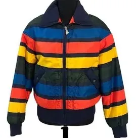 Sale Photo Thumbnail #2: Vintage 70s BRAUN Germany Multi-Color Striped Padded Bomber Jacket Rare Retro