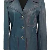 Sale Photo Thumbnail #63: Vintage 1970s Park Leather Blue Leather Blazer Coat - Walbom's Boutique Era
