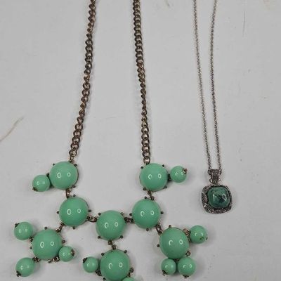 Sale Photo Thumbnail #223: Pair Green Beaded & Stone Necklaces