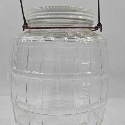 Sale Photo Thumbnail #80: Glass Barrel Jar w/ Wood Handle
