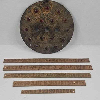 Sale Photo Thumbnail #482: Jeweled Reflector Plate & 5 Brass Slugs