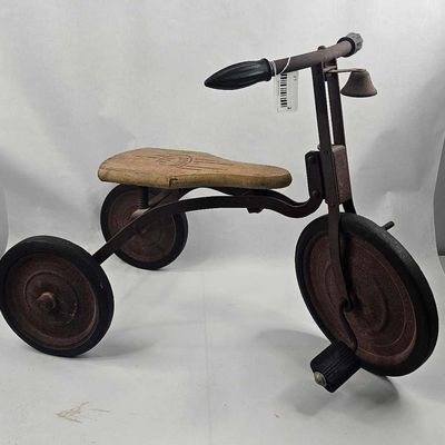 Sale Photo Thumbnail #2: Antique Steel Child's Tricycle w/ Wood