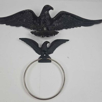 Sale Photo Thumbnail #151: Pair Federalist Cast Metal Eagle Decor