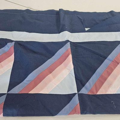 Sale Photo Thumbnail #373: Geometric Stripe Quilt Top, Navy/Pastel