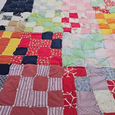Sale Photo Thumbnail #407: Handmade Patchwork Puff Quilt