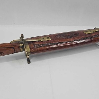 Sale Photo Thumbnail #136: Indian Wood & Brass Carving Set w/Stand