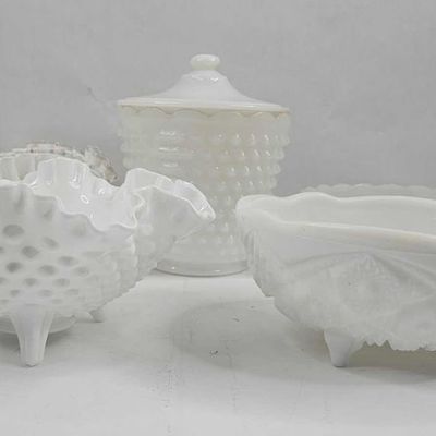 Sale Photo Thumbnail #202: Fenton & Pressed Milk Glass Tableware