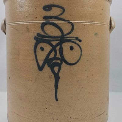Sale Photo Thumbnail #50: Stoneware Crock w/ Cobalt Bee Stinger