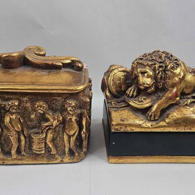 Sale Photo Thumbnail #171: Pair World Art Gilt Trinket Boxes