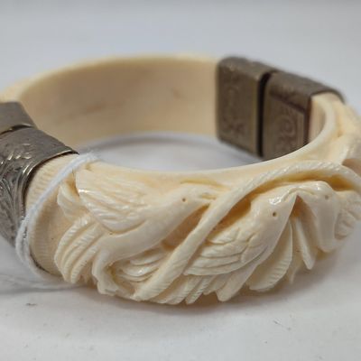 Sale Photo Thumbnail #286: Carved Bone Bird & Foliate Bangle
