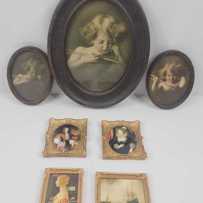 Sale Photo Thumbnail #410: Set 7 Framed Prints & Miniature Art