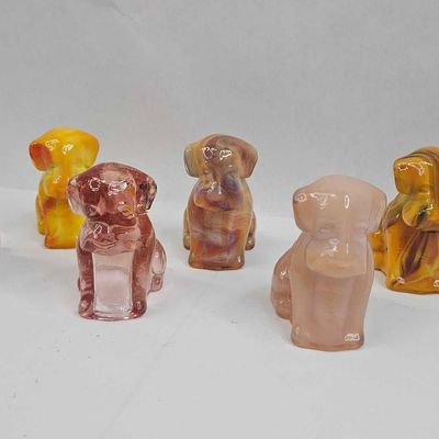 Sale Photo Thumbnail #138: Degenhart Slag Glass Pooch Figurines