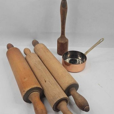 Sale Photo Thumbnail #87: Wood Kitchen Tools & Copper Measure