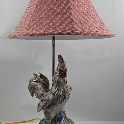 Sale Photo Thumbnail #46: Ceramic Rooster Lamp w/ Gingham Shade