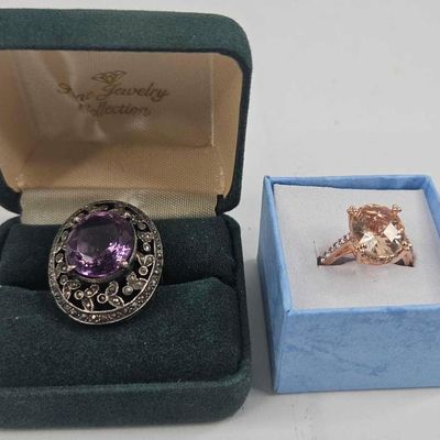 Sale Photo Thumbnail #166: Pair Str. Amethyst & Morganite Rings