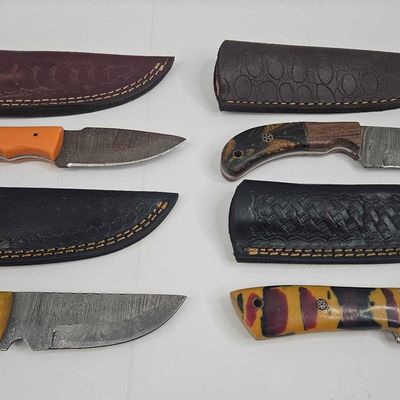 Sale Photo Thumbnail #134: 4 Damascus Steel Fixed Blade Knives