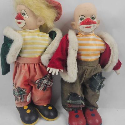 Sale Photo Thumbnail #504: Pair Bisque & Cloth Hobo Dolls