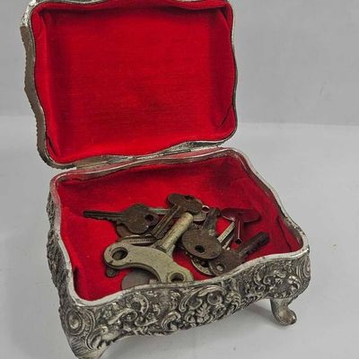 Sale Photo Thumbnail #167: Metal Keys & Tools in Repousse Box