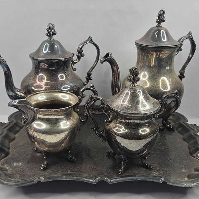 Sale Photo Thumbnail #27: English Silver Mfg. 5pc Tea Set w/ Tray