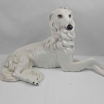 Sale Photo Thumbnail #172: Glazed Ceramic Reclining Borzoi Figure