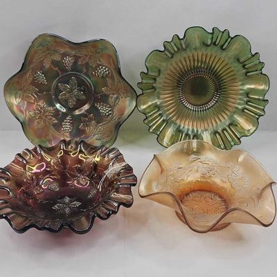 Sale Photo Thumbnail #26: Set Carnival Glass Ruffled Bowls &