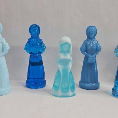 Sale Photo Thumbnail #75: Set Blue Pressed & Slag Glass Figures