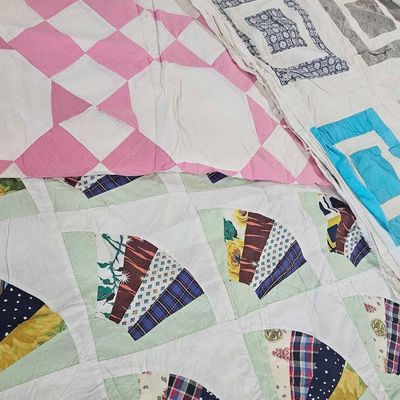 Sale Photo Thumbnail #374: Trio Mid-Century Cotton Quilt Tops