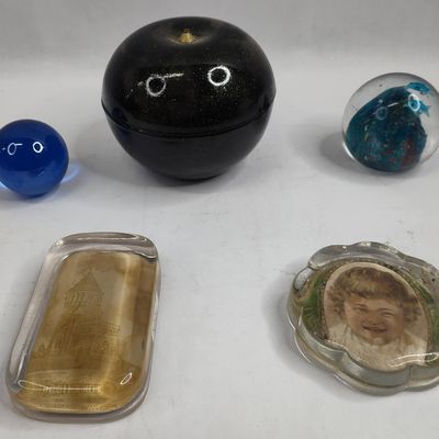 Sale Photo Thumbnail #376: Set 5 Glass Paperweights & Objects