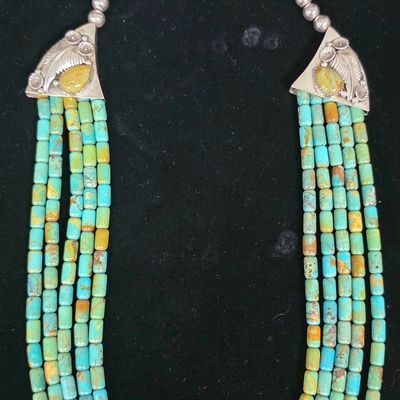 Sale Photo Thumbnail #31: Navajo "T. Yazzie" Silver & Turquoise Necklace