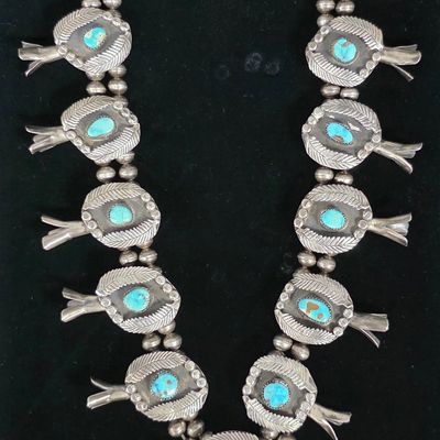 Sale Photo Thumbnail #25: Early Navajo Turquoise Squashblossom Necklace