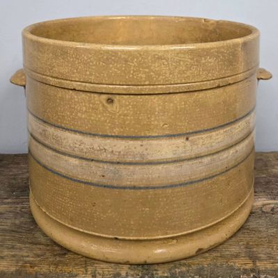 Sale Photo Thumbnail #135: Yellowware Decorated Double Lug Handle Bowl