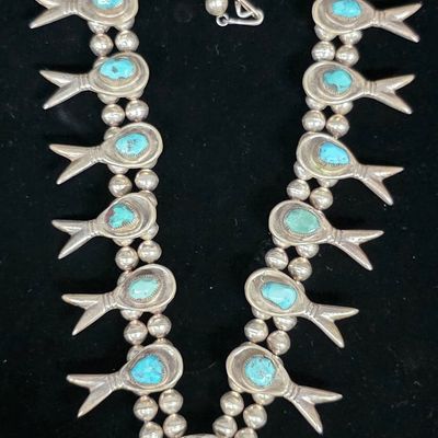 Sale Photo Thumbnail #28: Vintage Navajo Silver & Turquosie Squashblossom