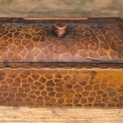 Sale Photo Thumbnail #93: Gustav Stickley Hammered Copper Lidded Box