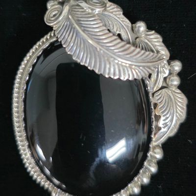 Sale Photo Thumbnail #32: Navajo "LR" Black Onyx & Silver Pendant