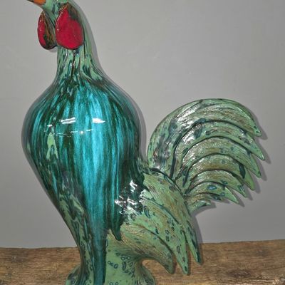 Sale Photo Thumbnail #212: 2002 Charlie West Teal Folk Pottery Rooster