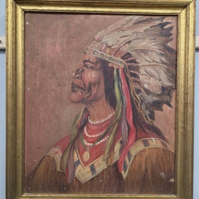 Sale Photo Thumbnail #10: Native American Chief Painting on Board