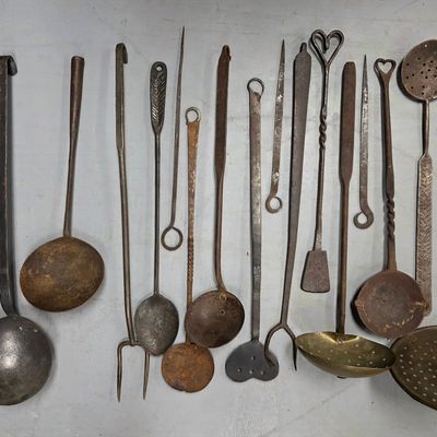 Sale Photo Thumbnail #199: Lot of 17 Hand Forged Kitchen Utensils 1800s GA