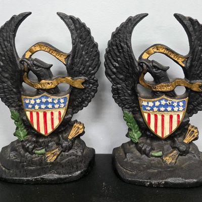 Sale Photo Thumbnail #165: Cast Iron Cold Painted Eagle Bookends