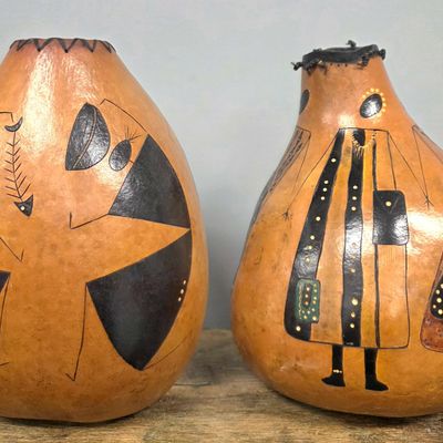 Sale Photo Thumbnail #50: Pair of Signed Dyan Mai Peterson Decorated Gourds